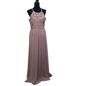 Soieblu Womens Crochet Lace Bodice Chiffon Maxi Dress Dusty Rose Size L B2